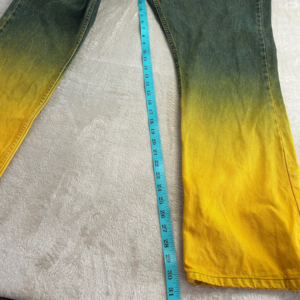 VTG Crest Jeans 17/18 Manufacturer Ombre Dyed Yellow Green Wide Leg Flare Y2K - Picture 6 of 9
